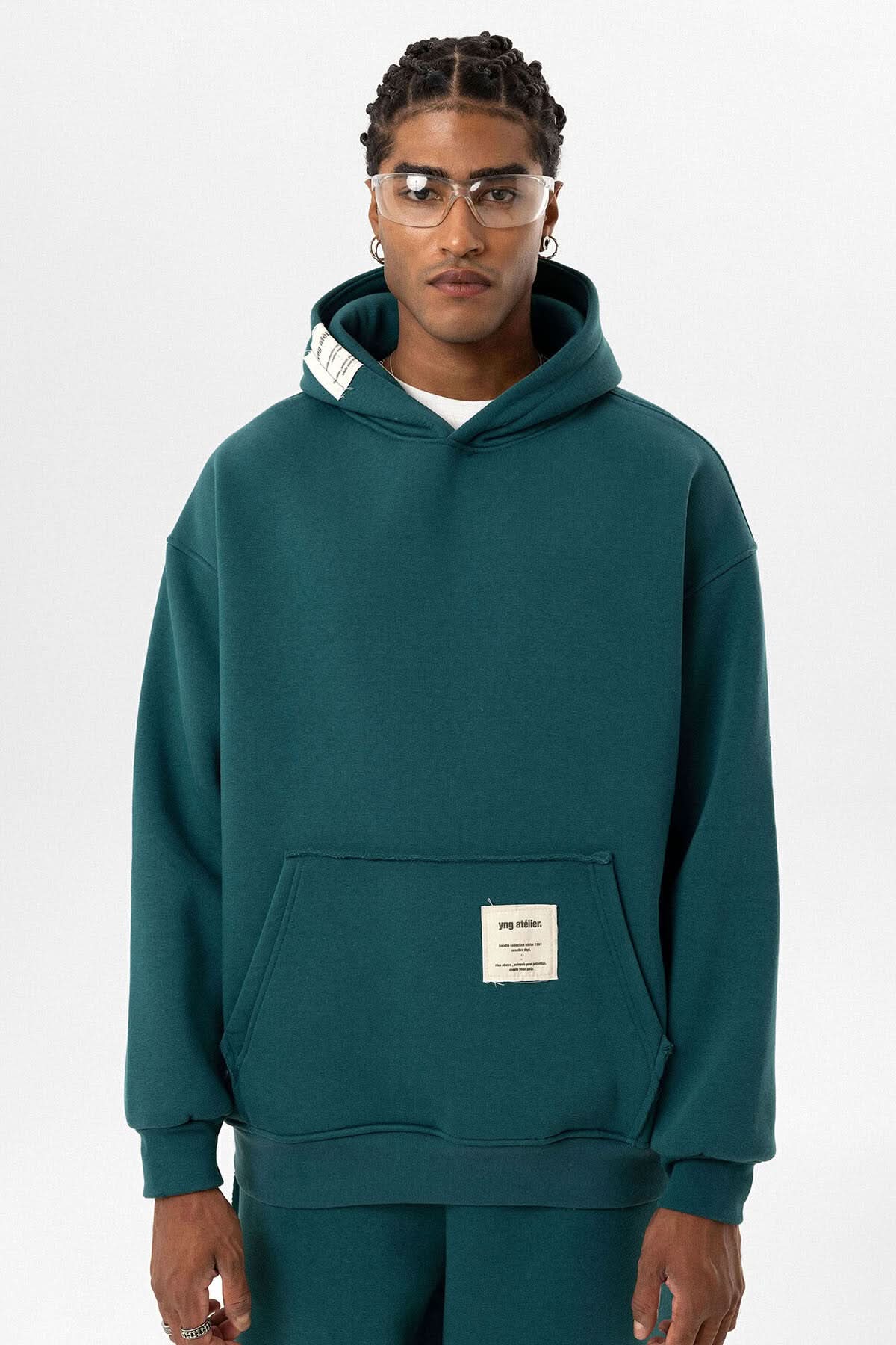 Tag Oversized Hoodie in Dark Green