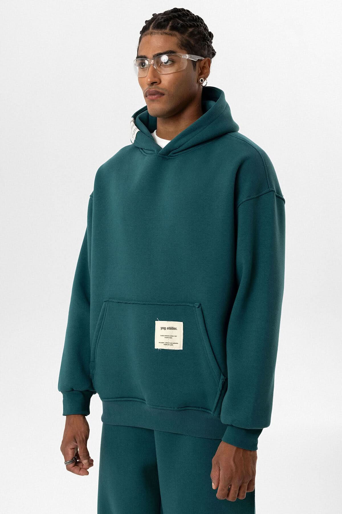 Tag Oversized Hoodie in Dark Green