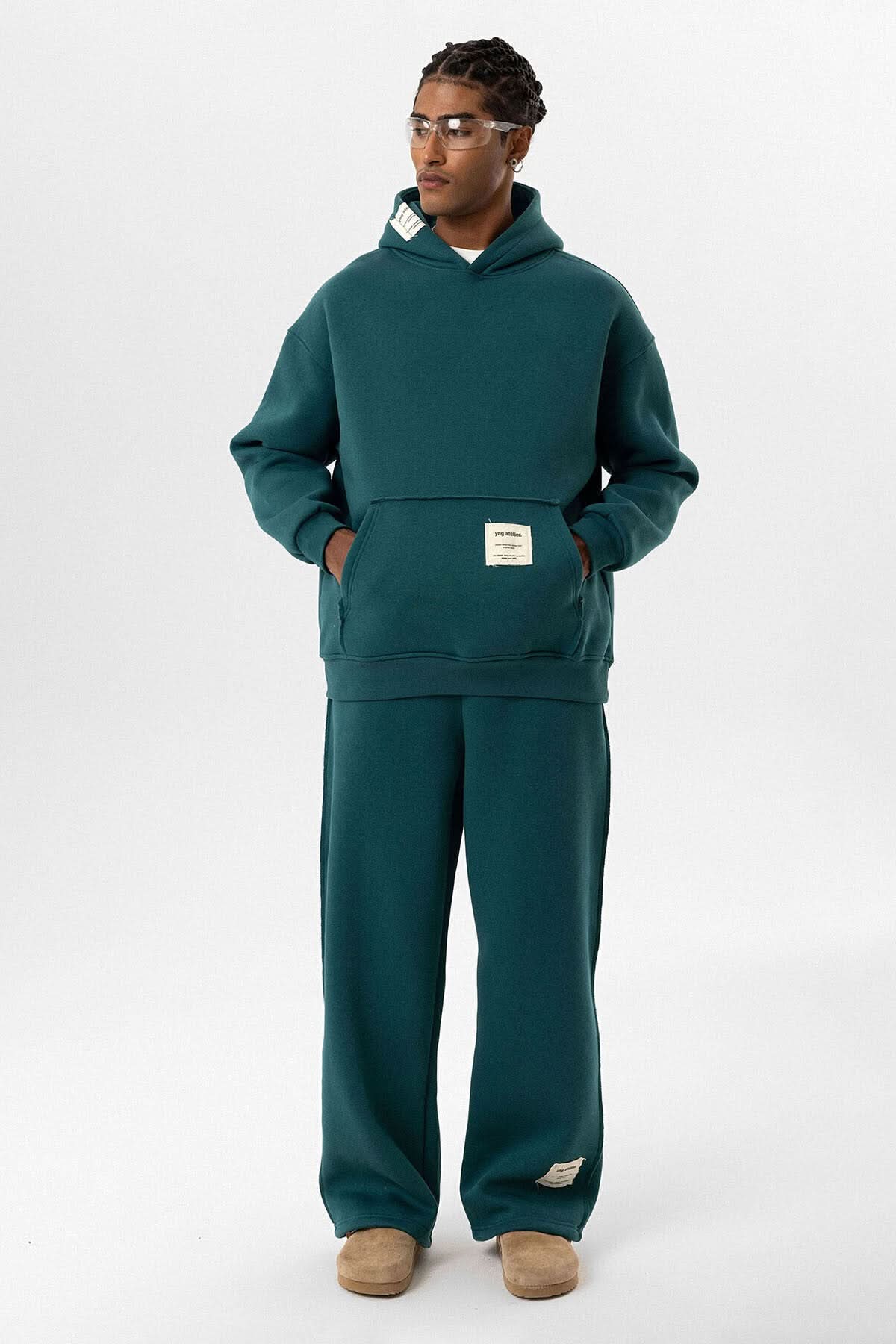 Tag Oversized Hoodie in Dark Green