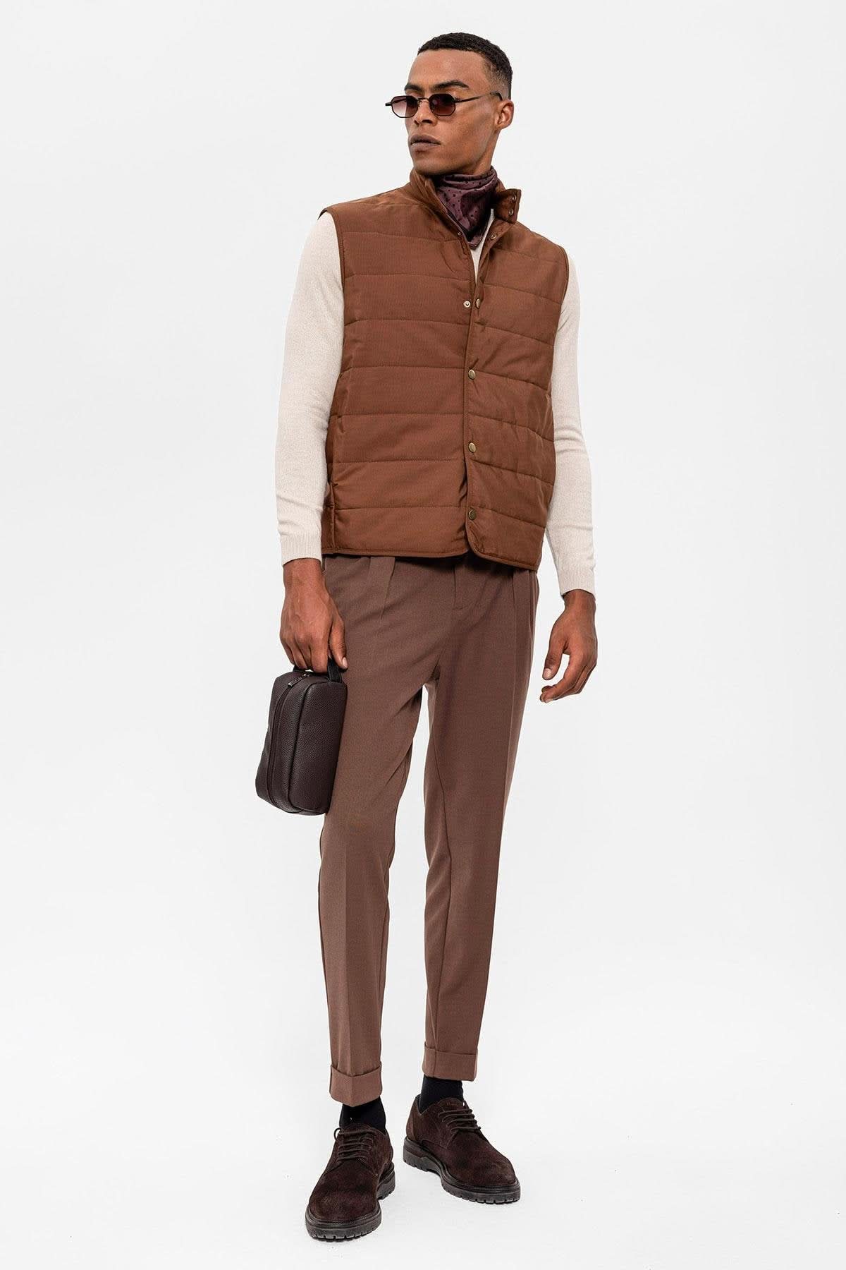 Stand-up Collar Vest in Brown