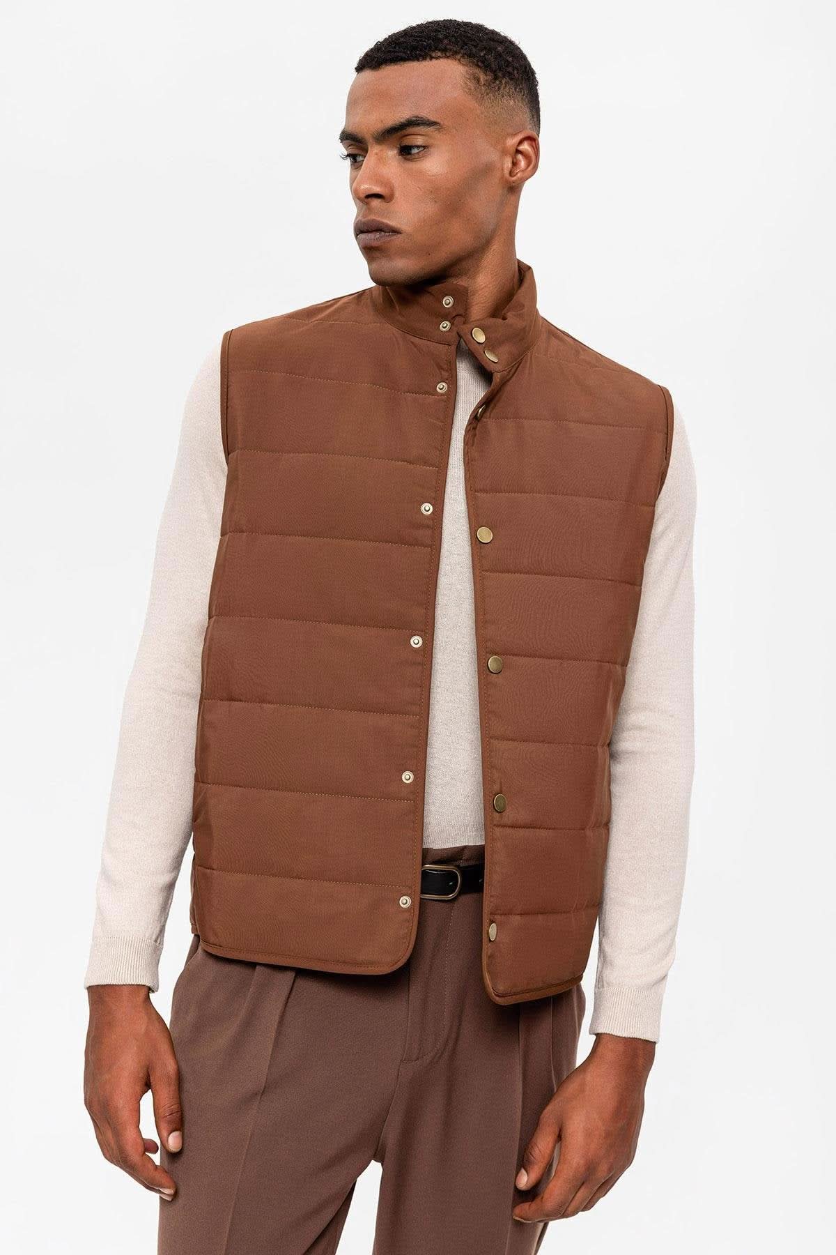 Stand-up Collar Vest in Brown
