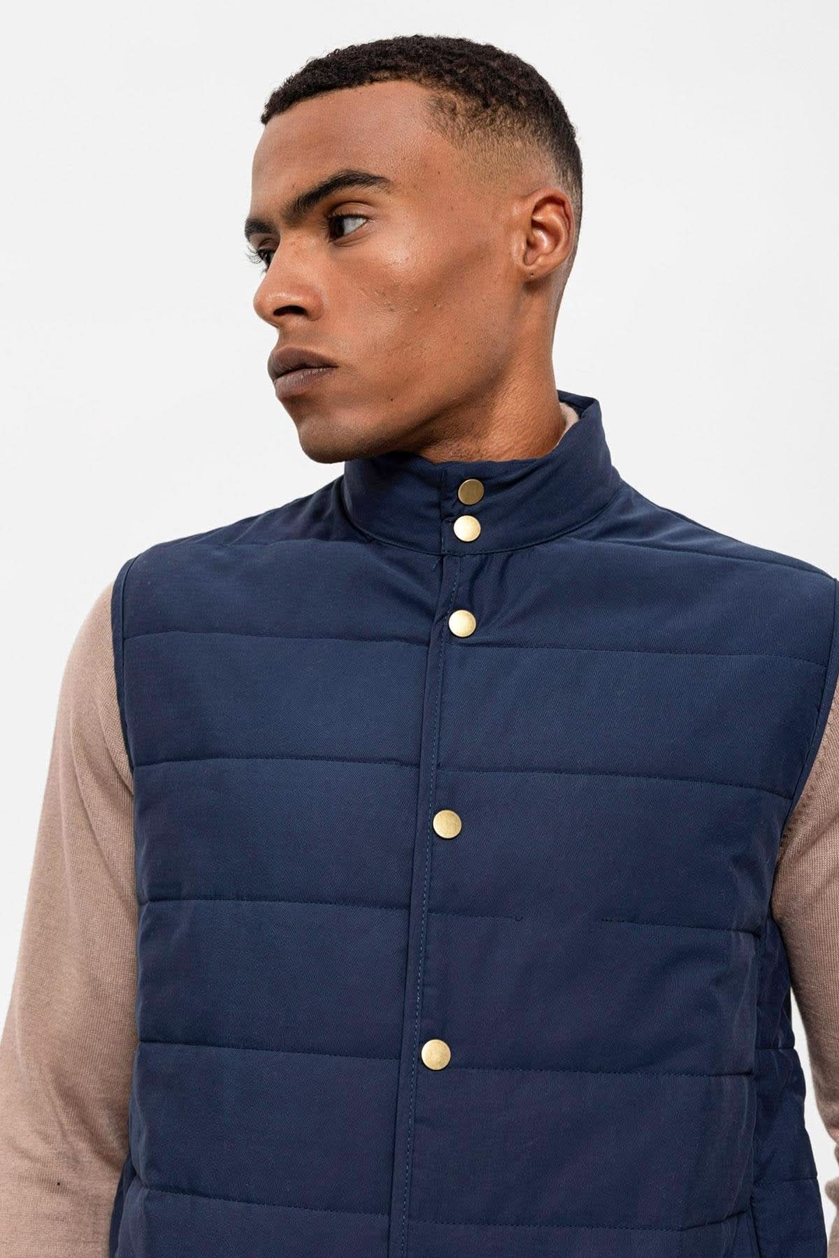 Stand-up Collar Vest in Navy Blue