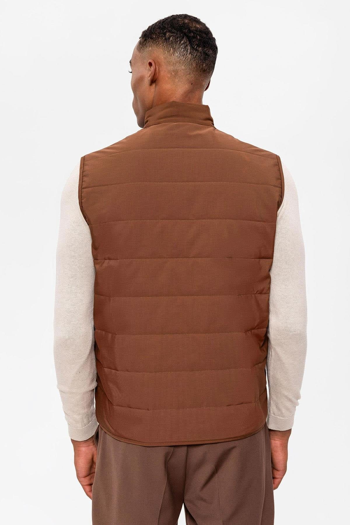 Stand-up Collar Vest in Brown