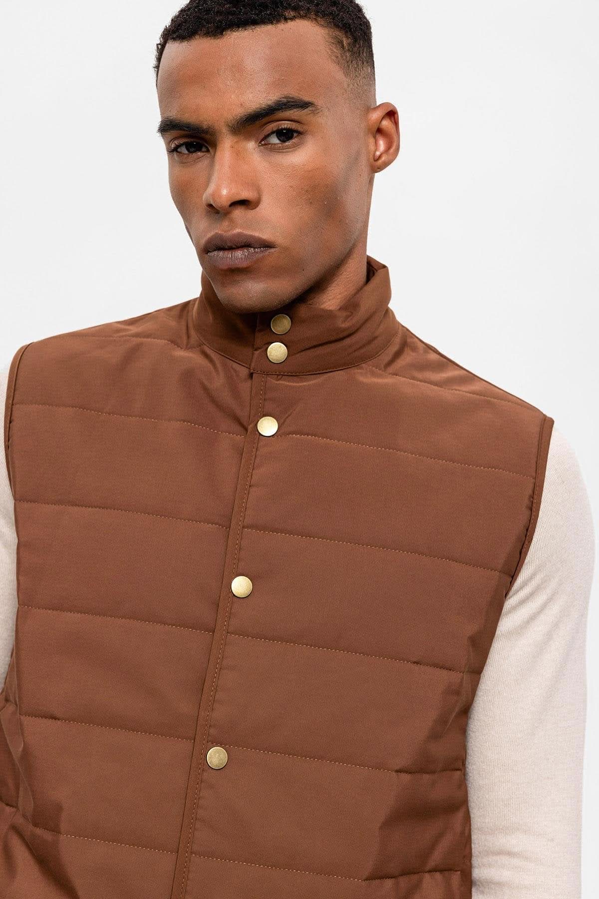 Stand-up Collar Vest in Brown