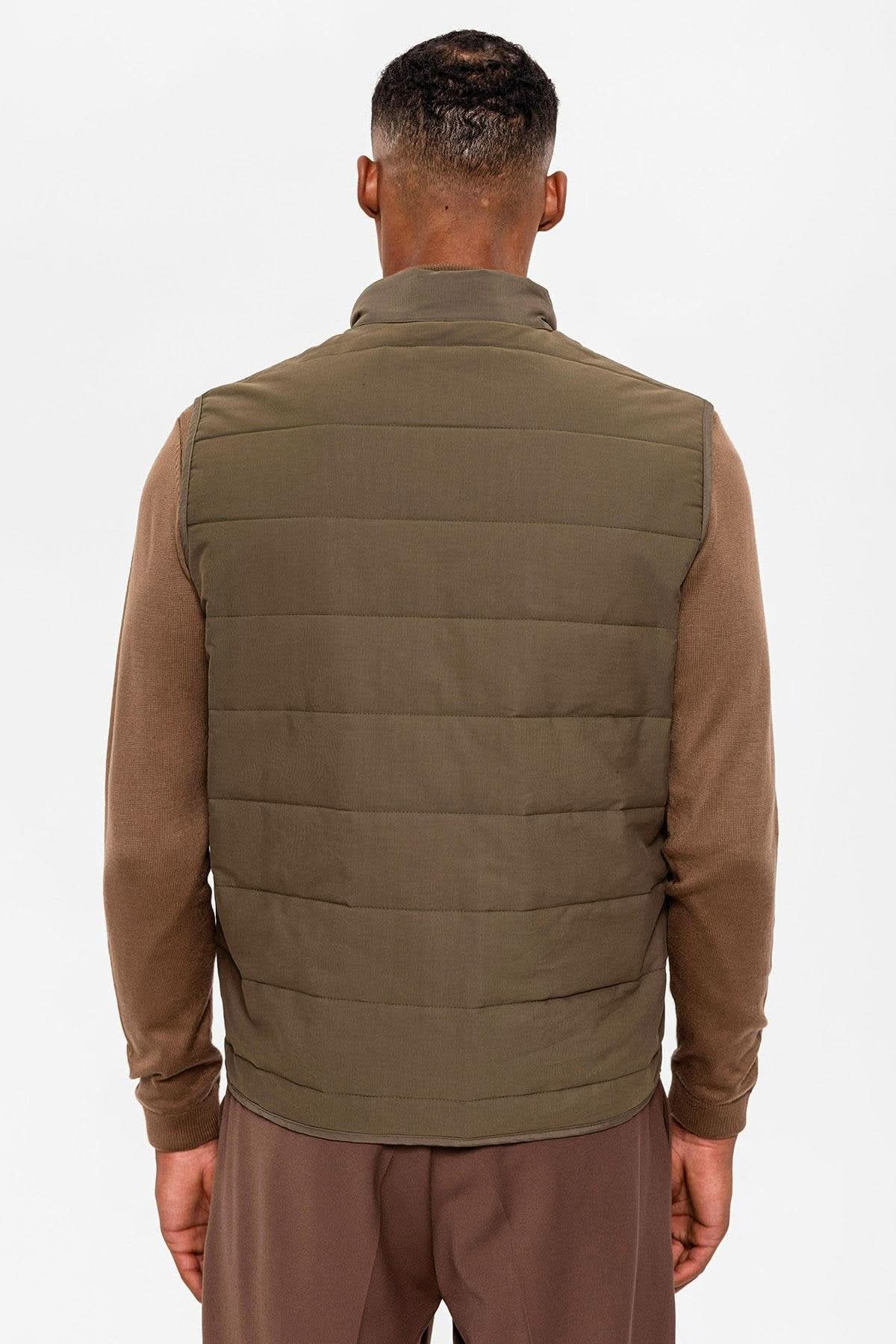 Stand-up Collar Vest in Khaki