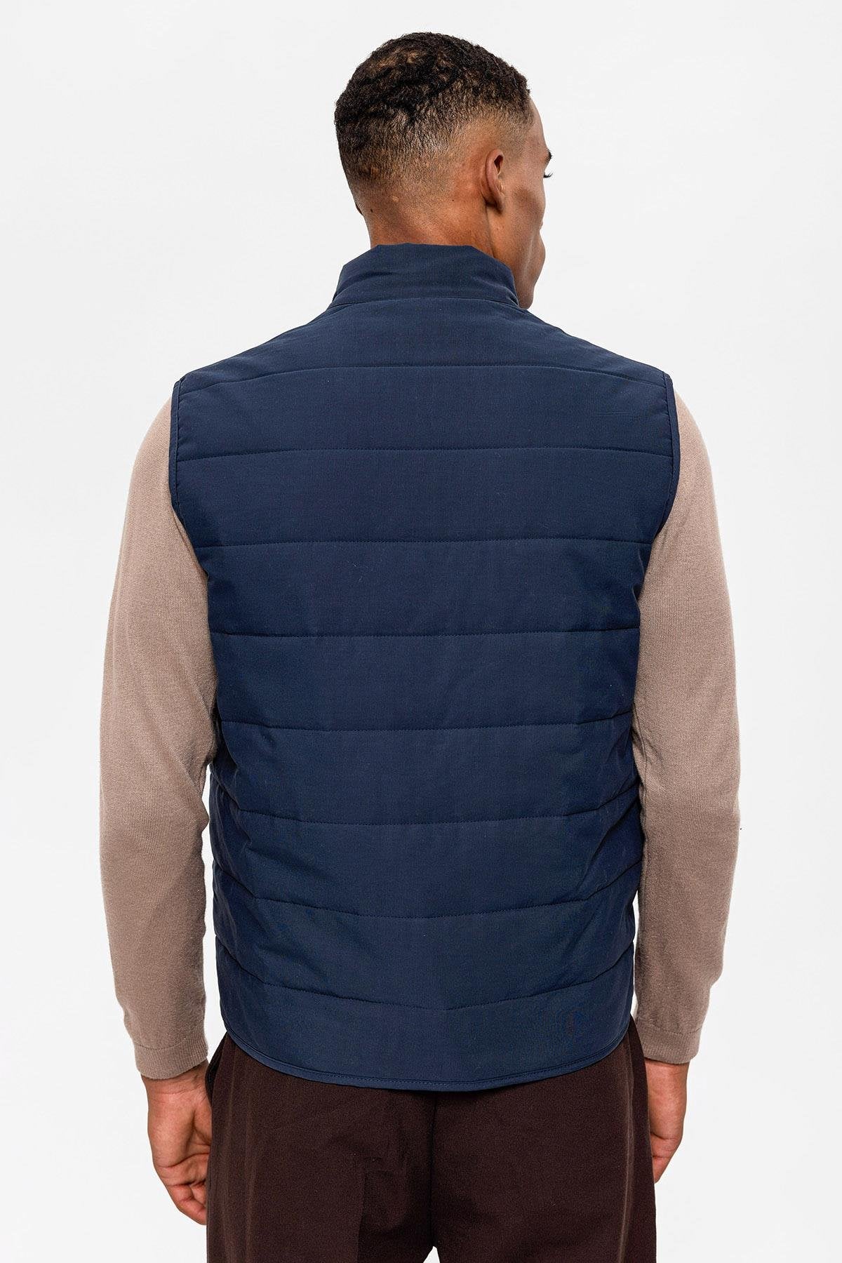 Stand-up Collar Vest in Navy Blue