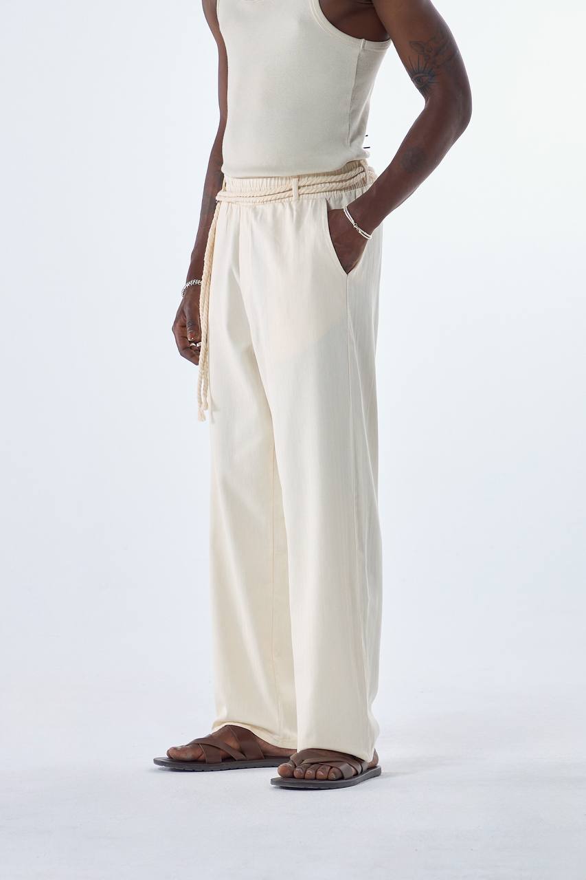 Beige Summer Belted Pants