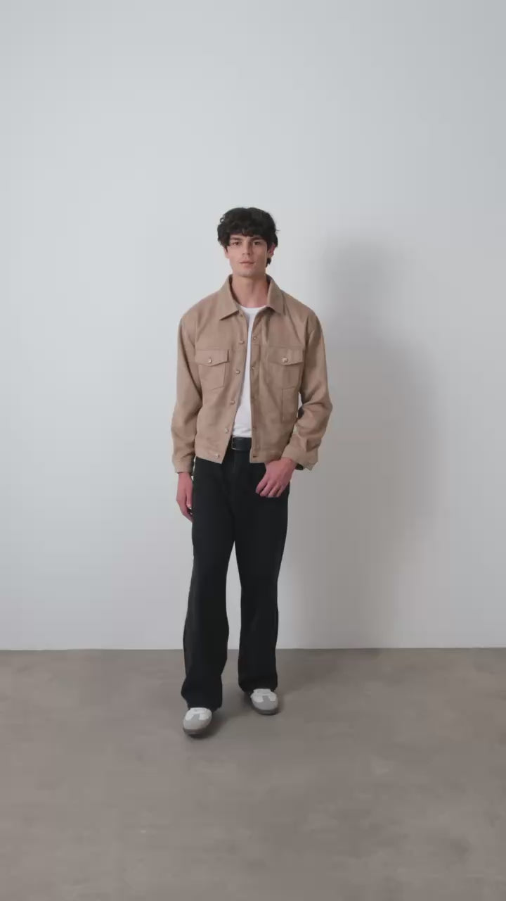 Suede Buttoned Jacket - Beige