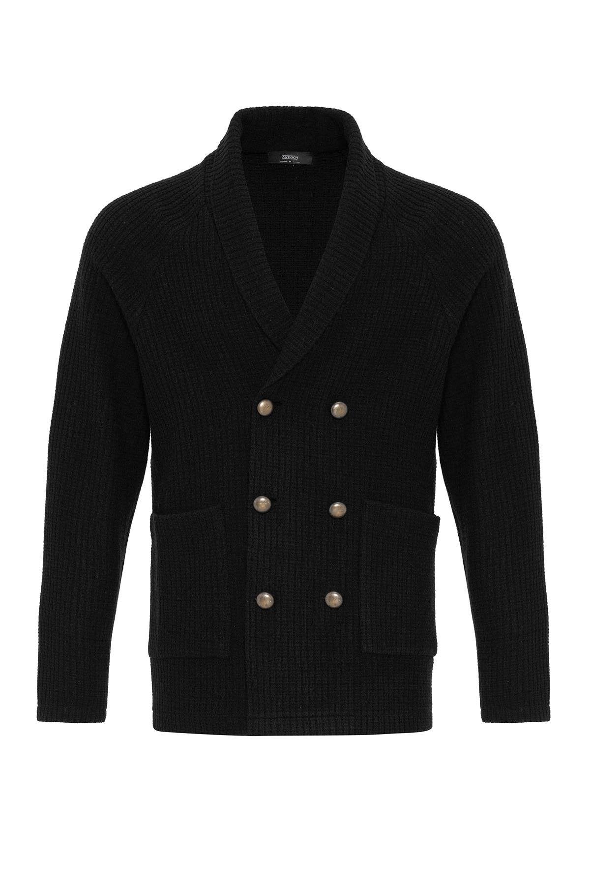 Shawl Collar Double Breasted Cardigan in Black