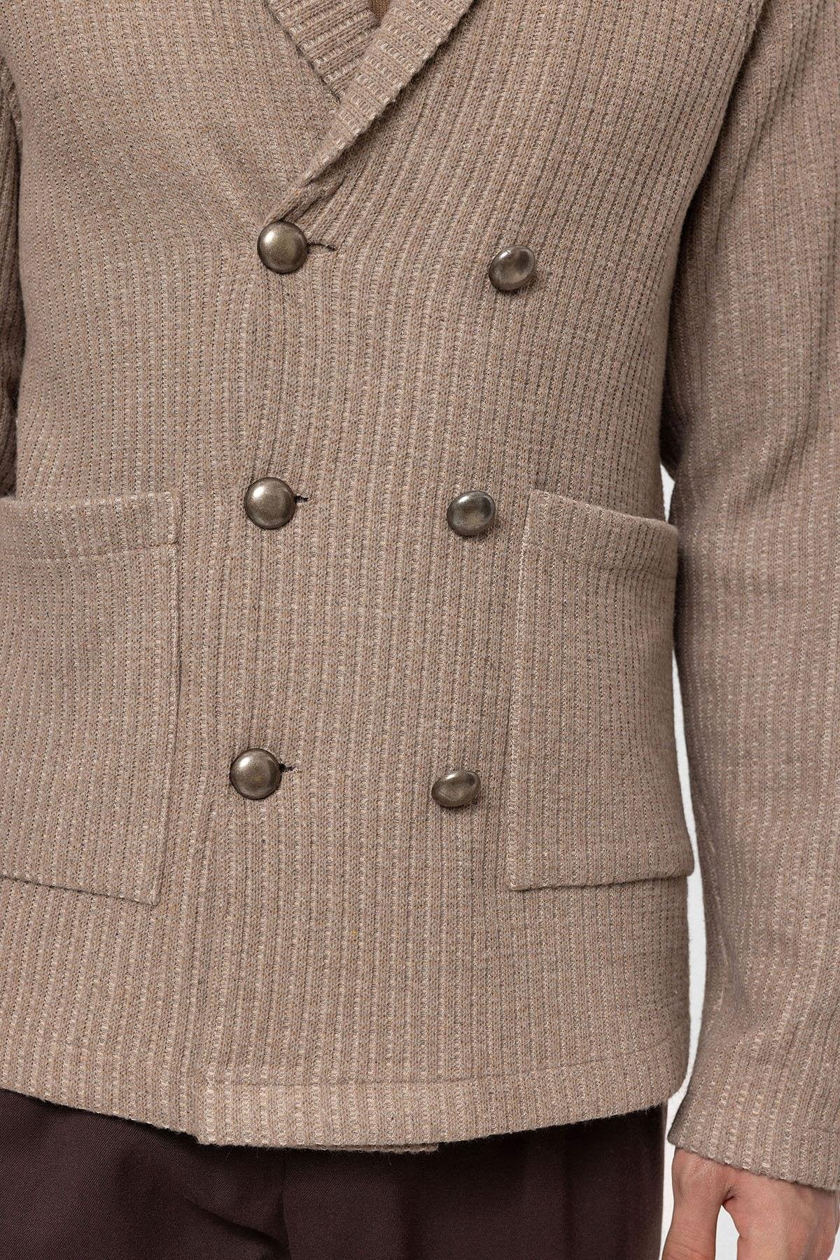 Shawl Collar Double Breasted Cardigan in Beige