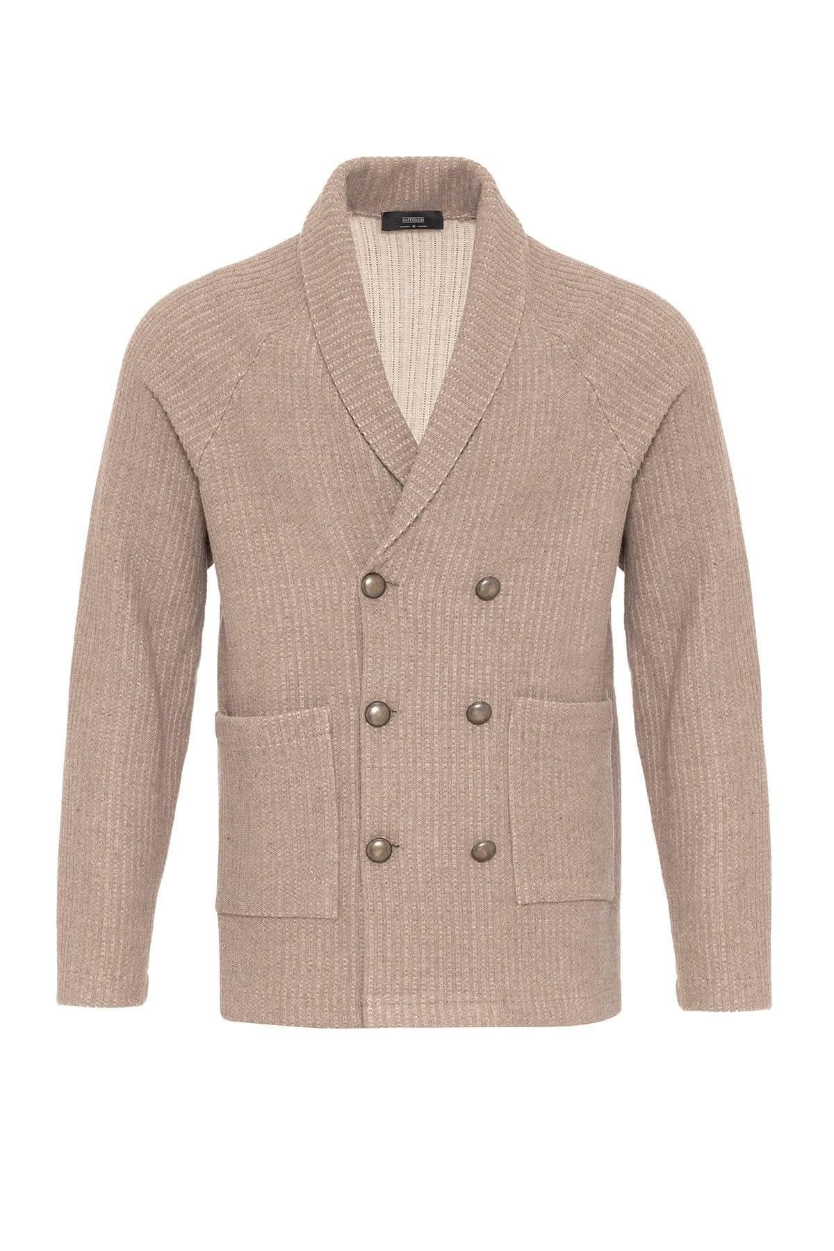 Shawl Collar Double Breasted Cardigan in Beige