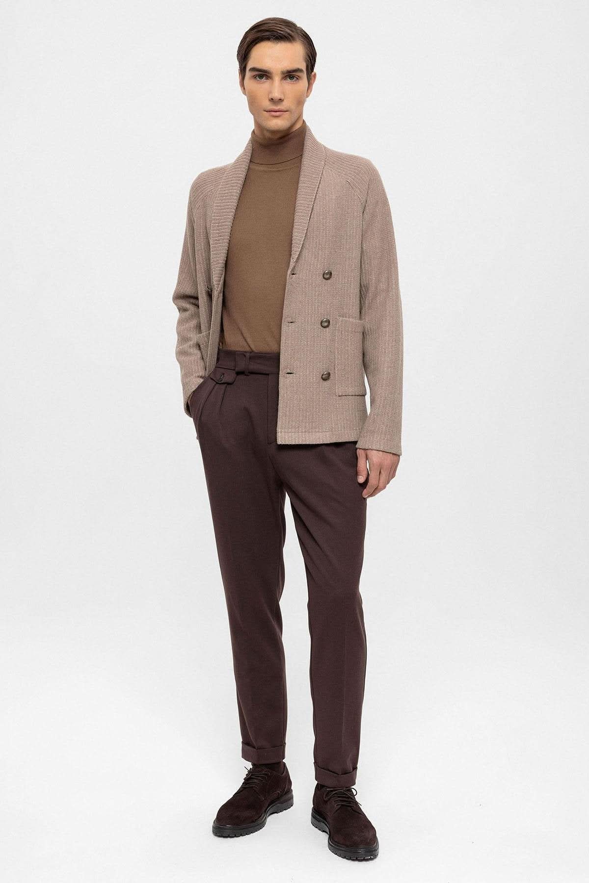 Shawl Collar Double Breasted Cardigan in Beige