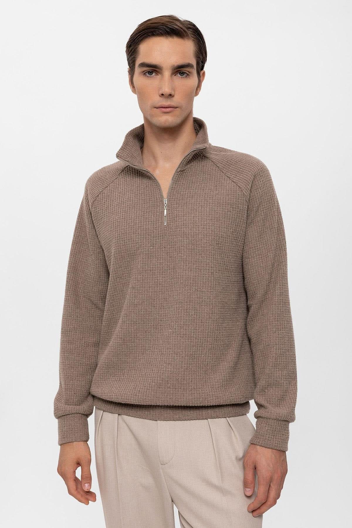 High Collar Sweater in Beige