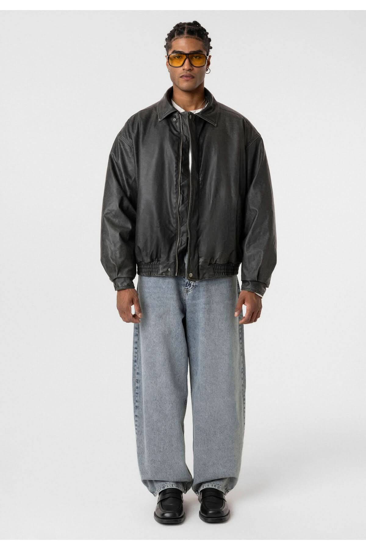 Washed Puffer Leather Jacket