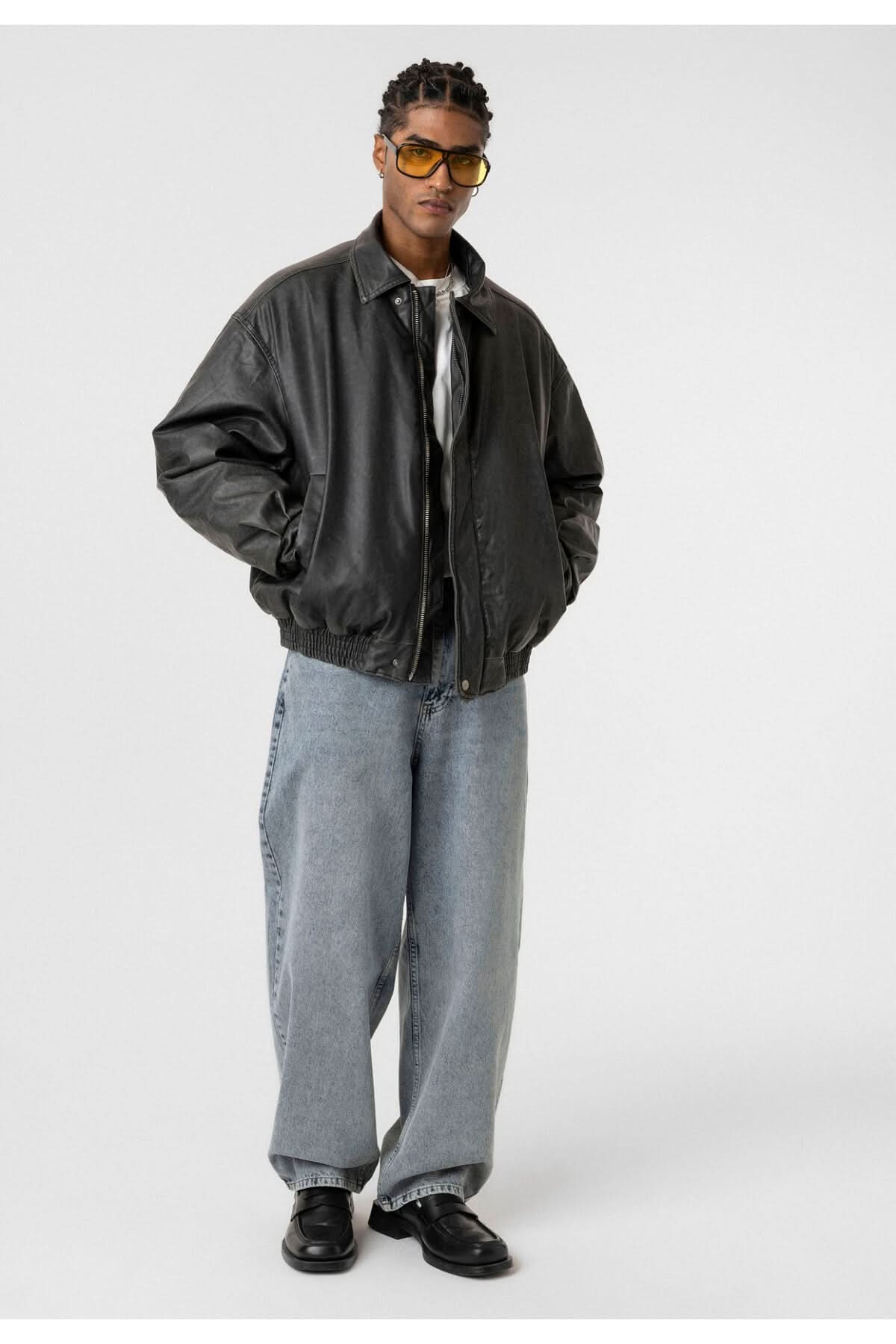 Washed Puffer Leather Jacket