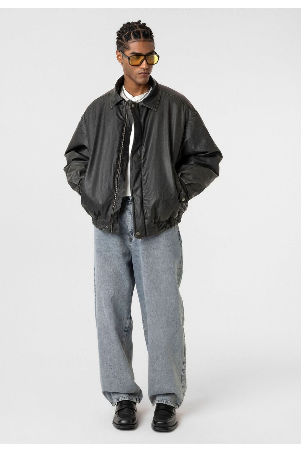 Washed Puffer Leather Jacket