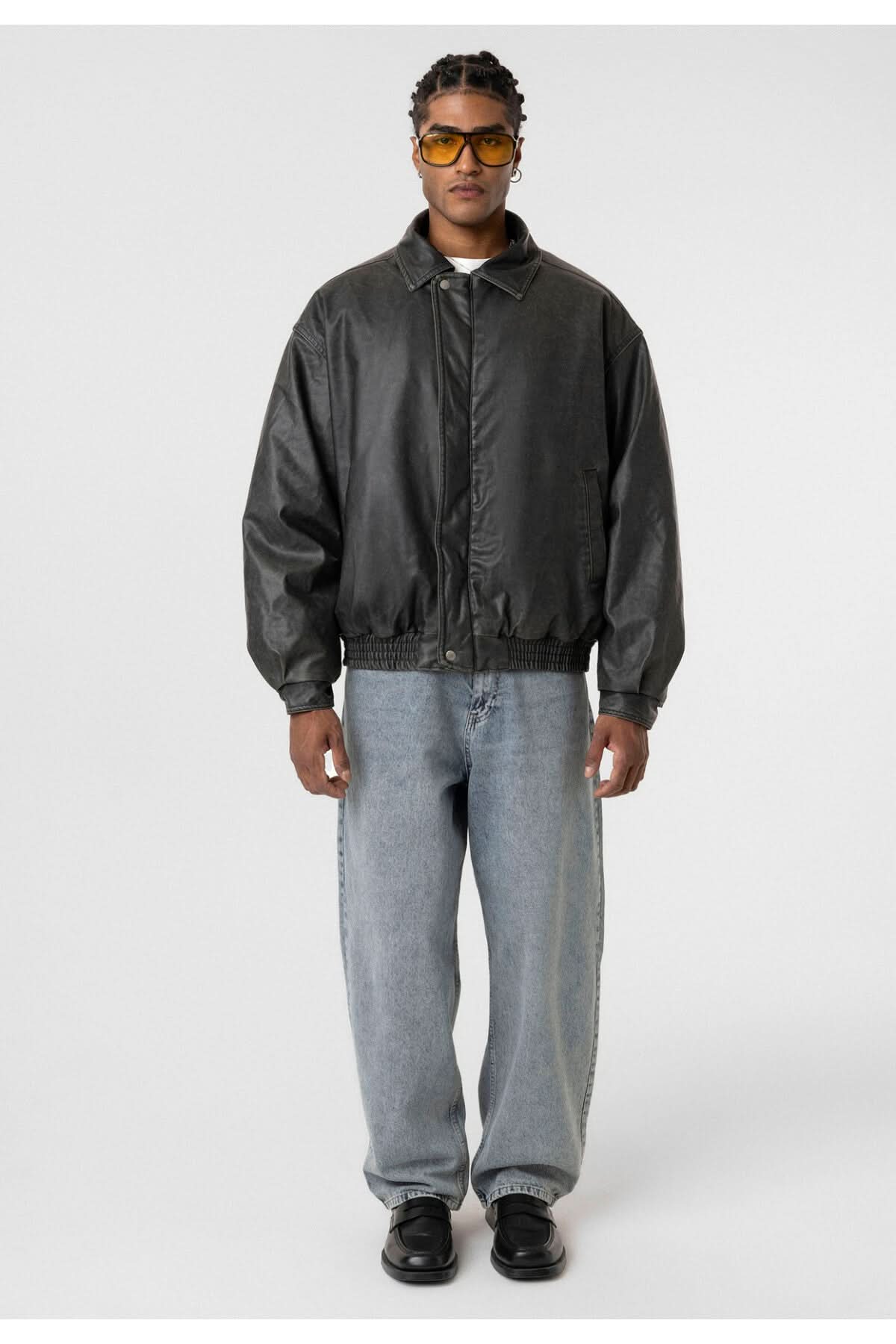 Washed Puffer Leather Jacket
