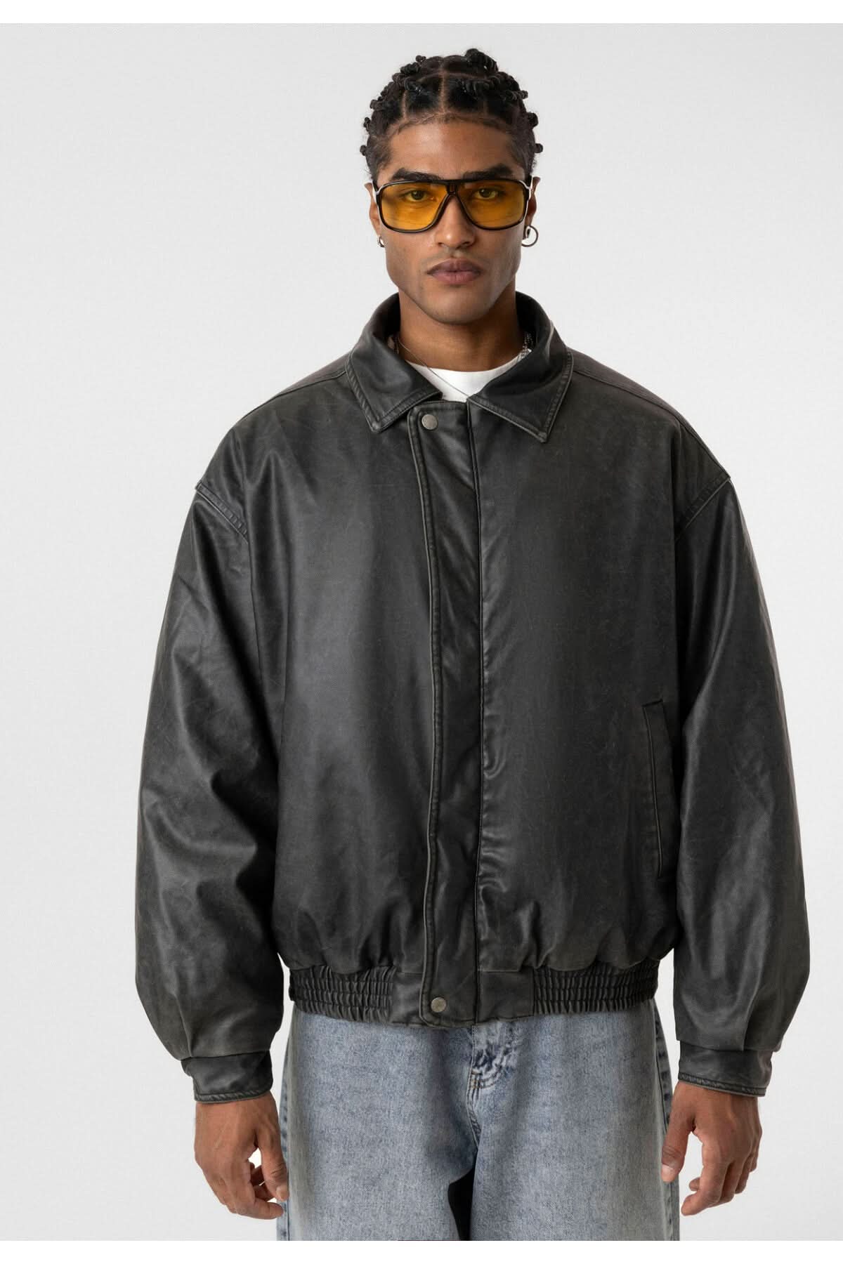Washed Puffer Leather Jacket
