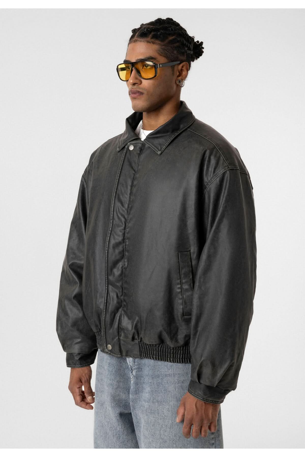 Washed Puffer Leather Jacket