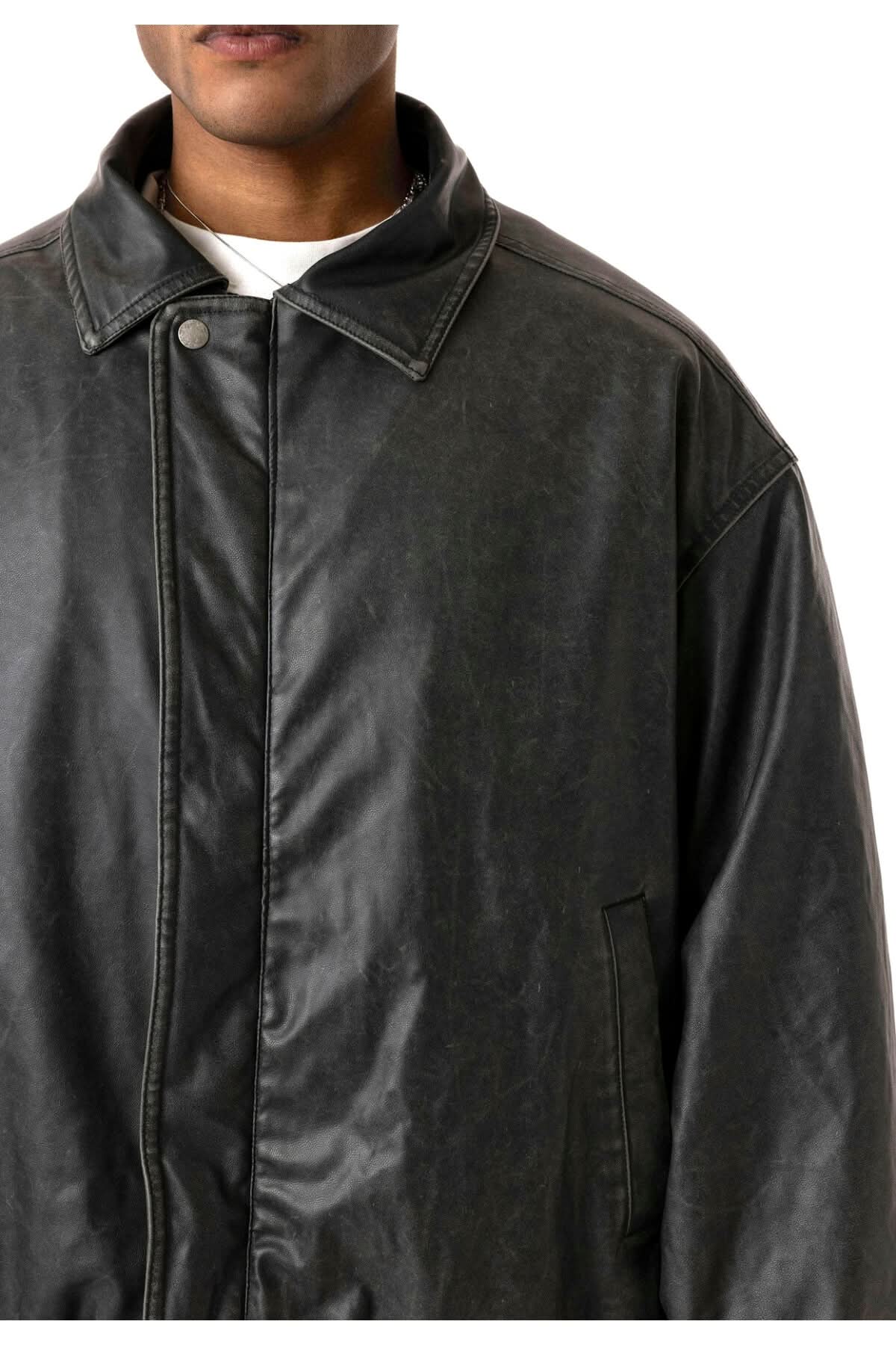 Washed Puffer Leather Jacket